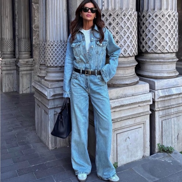 TRF ZARA STRAIGHT CUT DENIM JUMPSUIT